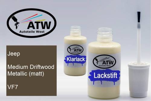 Jeep, Medium Driftwood Metallic (matt), VF7: 20ml Lackstift + 20ml Klarlack - Set, von ATW Autoteile West.